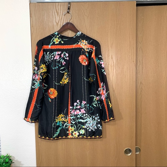 JOHNNY WAS EULIA SILK FLORAL TUNIC BLOUSE TOP - Picture 8 of 13